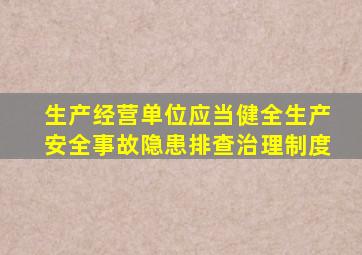 生产经营单位应当健全生产安全事故隐患排查治理制度